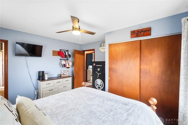 bedroom with a closet and ceiling fan