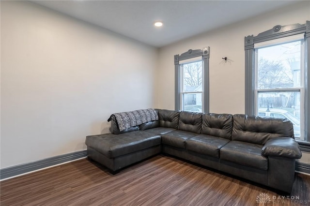 living room featuring dark hardwood / wood-style floors