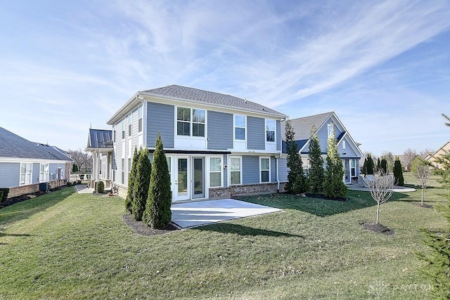 9460 Banyan Ct, Centerville, OH 45458 - rear view of property featuring a yard, a patio, central AC unit, and french doors