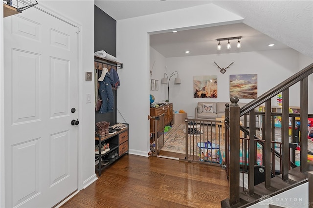 interior space with dark wood-type flooring