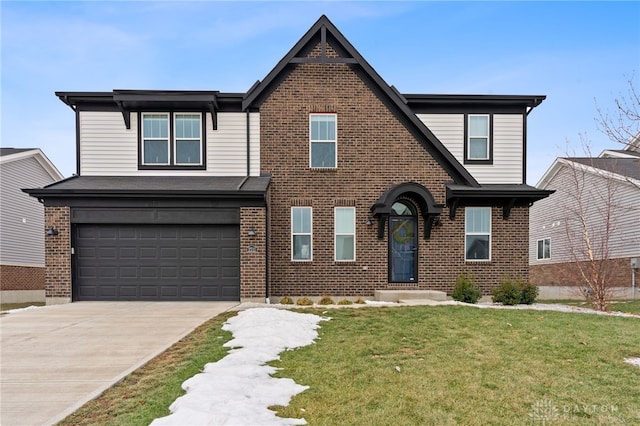 view of front facade with a garage and a front yard