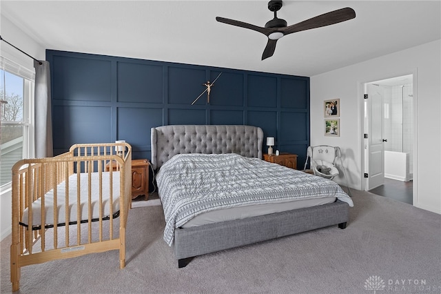 bedroom with carpet flooring and ceiling fan