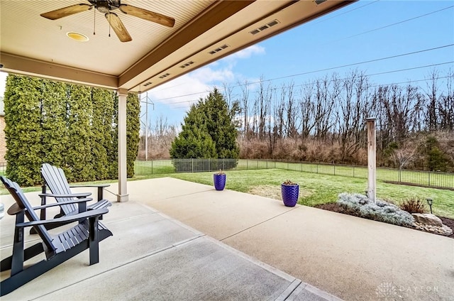 view of patio featuring ceiling fan