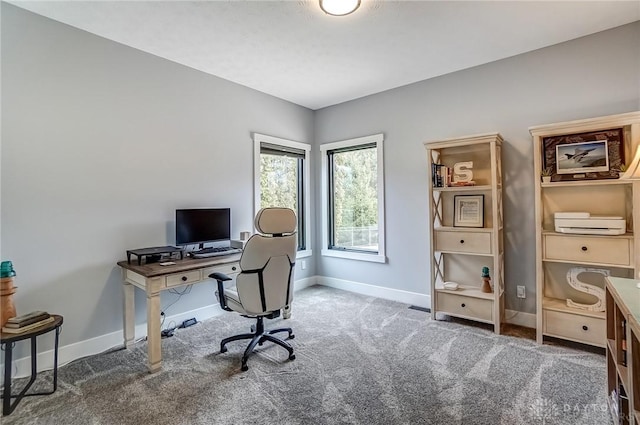 view of carpeted home office