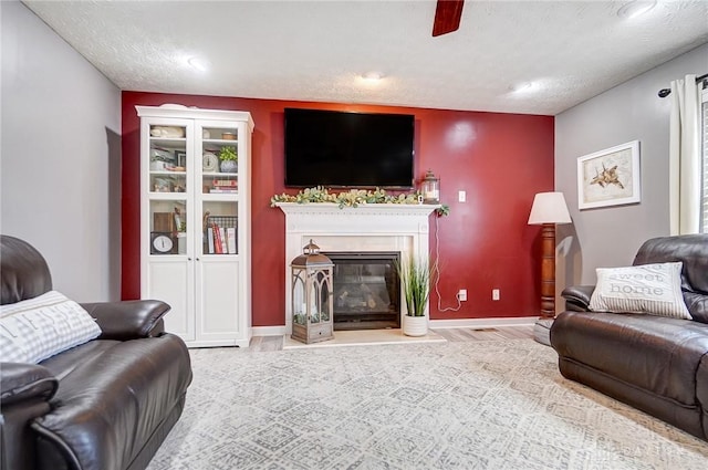 living room featuring a textured ceiling