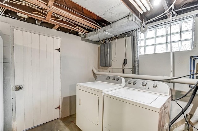 laundry area featuring separate washer and dryer and electric panel