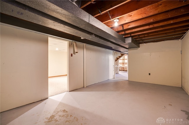 view of unfinished basement