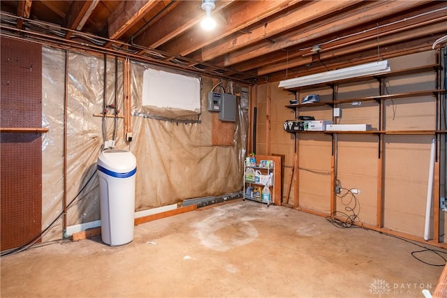 unfinished basement with electric panel