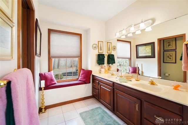 bathroom with vanity and tile patterned floors