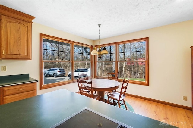 dining space featuring wood-type flooring and a textured ceiling