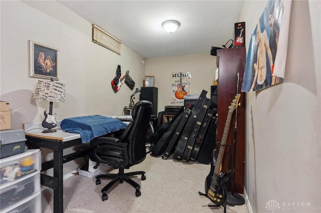 view of carpeted office space