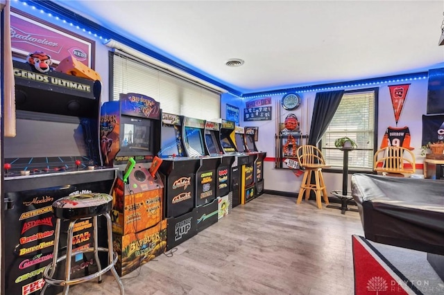 playroom with pool table and wood-type flooring