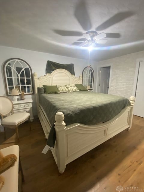 330 W Spring St, Eaton, OH 45320 - bedroom featuring dark wood-style floors and ceiling fan