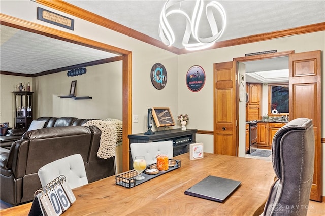 dining space with crown molding