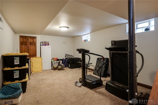 exercise area featuring carpet flooring