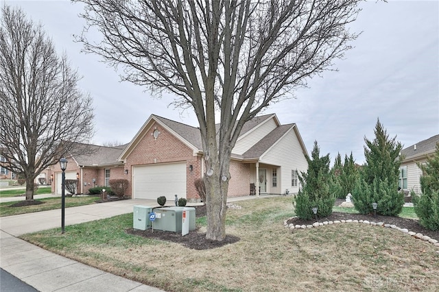 single story home featuring a garage and a front lawn