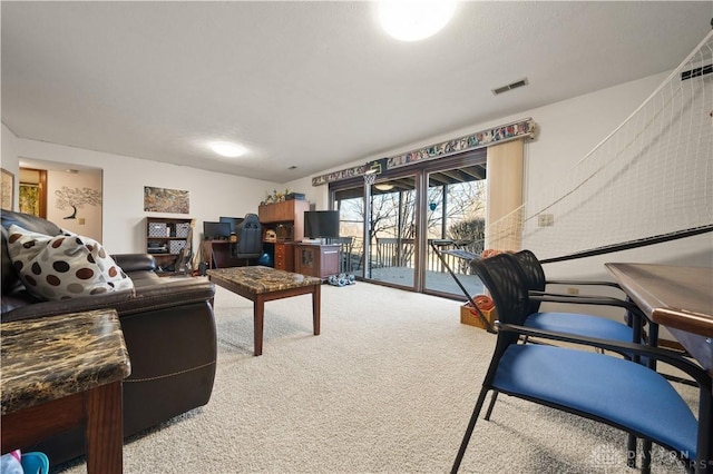 living room featuring carpet