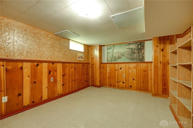 basement with wooden walls