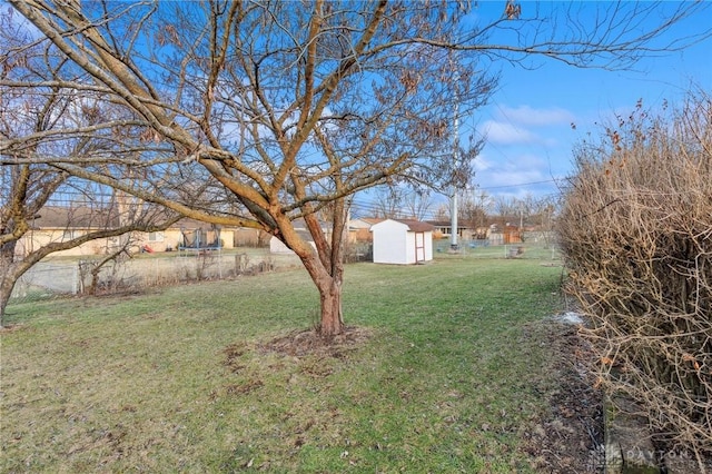 view of yard with a storage shed