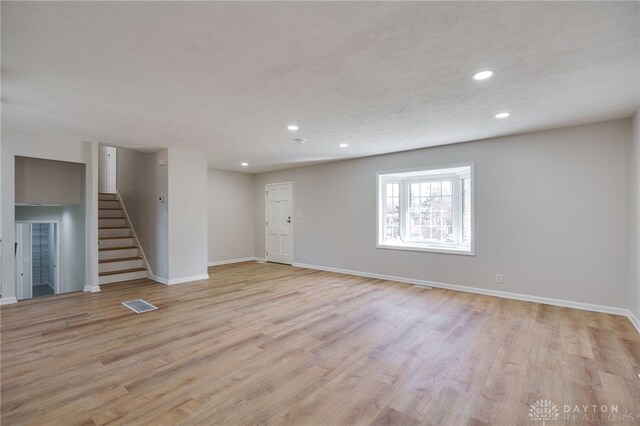 unfurnished living room with light hardwood / wood-style flooring