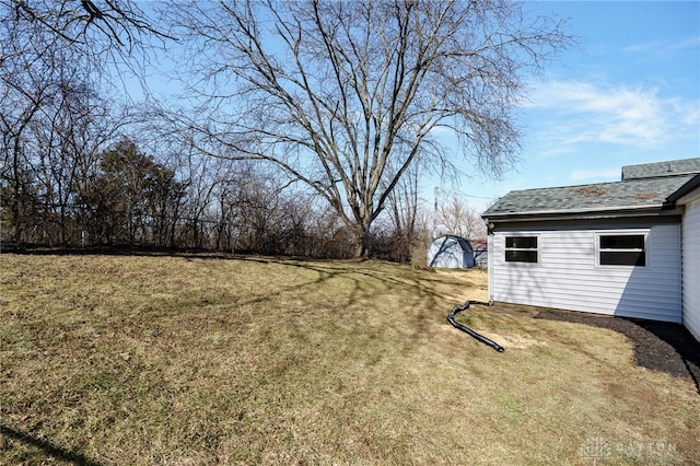 view of yard with a storage unit