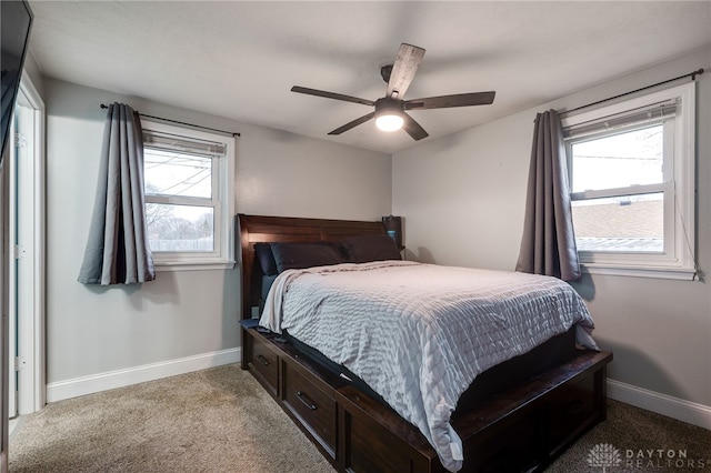 bedroom with carpet flooring and ceiling fan