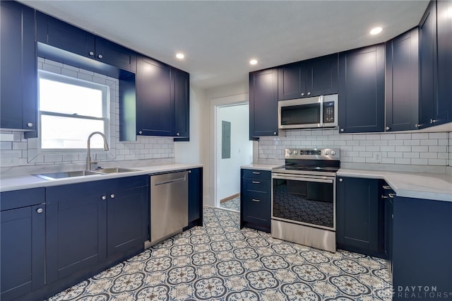 kitchen featuring stainless steel appliances, sink, and decorative backsplash