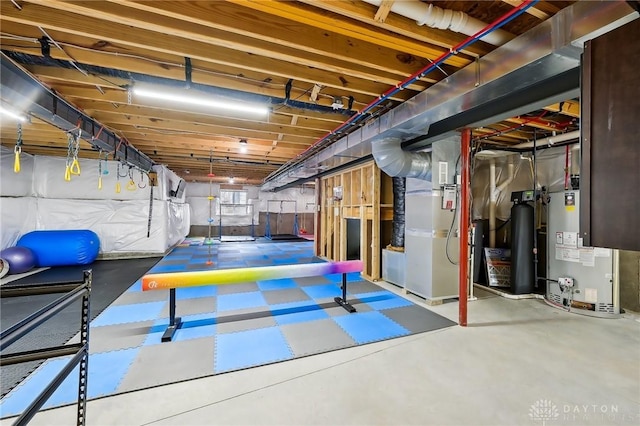 interior space with water heater and heating unit