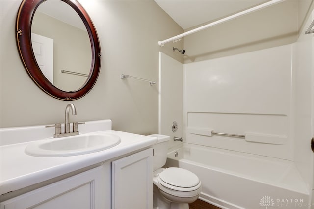 full bathroom featuring vanity,  shower combination, and toilet