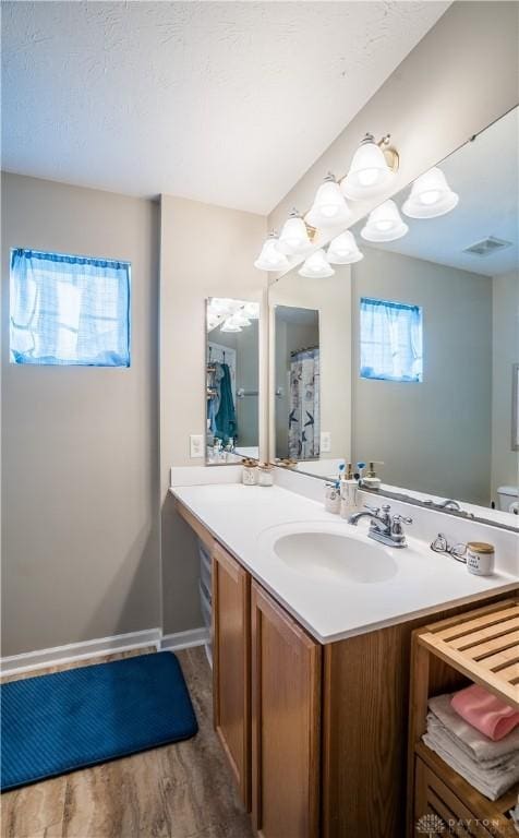 bathroom featuring vanity and hardwood / wood-style floors