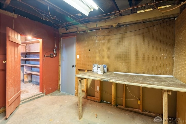 basement with a workshop area