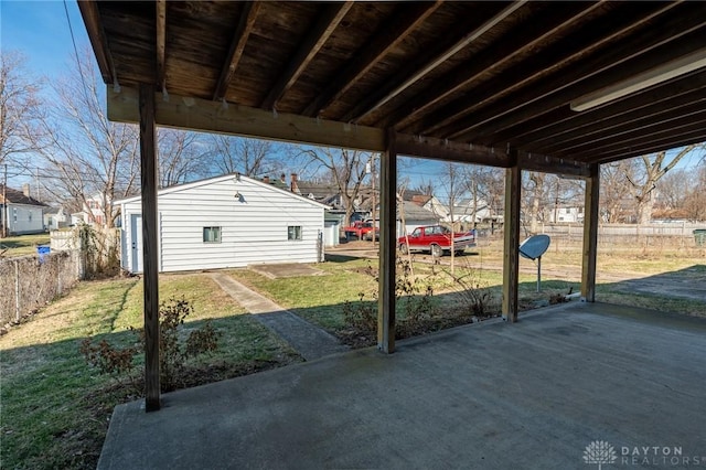 view of patio / terrace featuring an outdoor structure