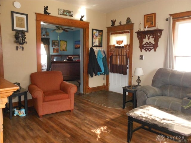 sitting room featuring dark hardwood / wood-style floors