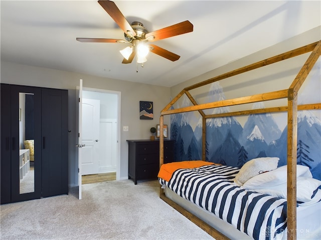 bedroom featuring carpet floors and ceiling fan