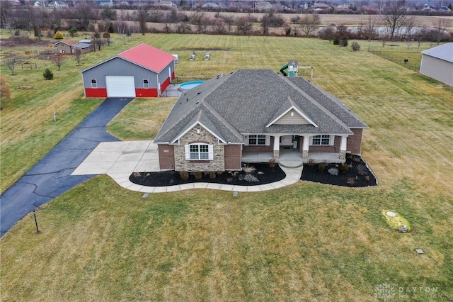 drone / aerial view with a rural view