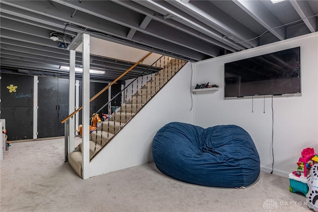 basement with carpet floors