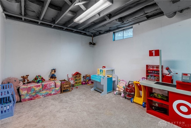 recreation room with carpet floors