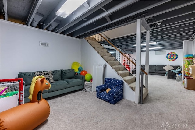 basement featuring carpet