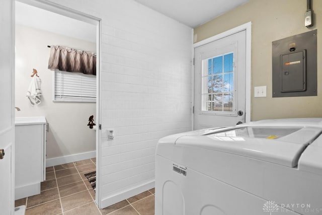 washroom featuring tile patterned floors and electric panel