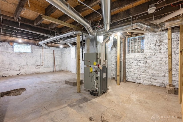 basement with heating unit