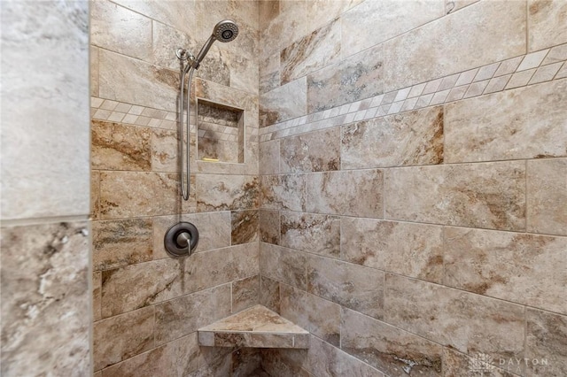 interior details featuring a tile shower