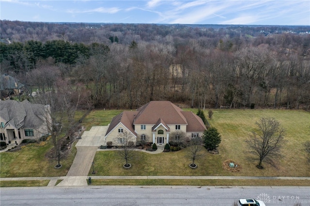 drone / aerial view with a forest view