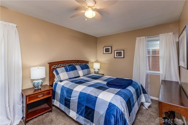 bedroom featuring carpet flooring and ceiling fan