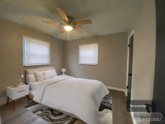 bedroom featuring ceiling fan