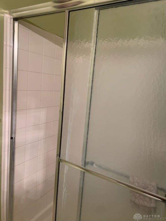 bathroom featuring a shower with shower door