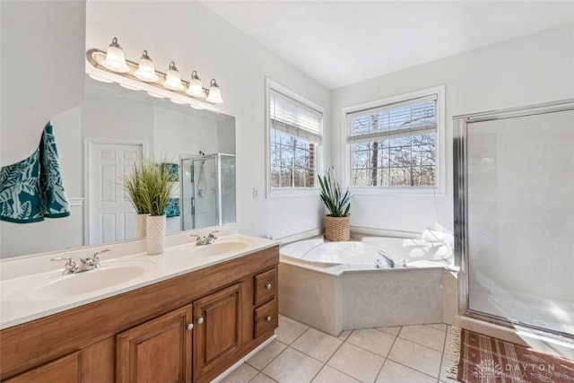 2769 Golden Fox Trl, Lebanon, OH 45036 - full bathroom with a shower stall, a sink, tile patterned flooring, and a garden tub