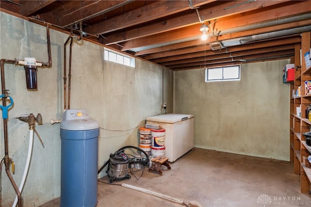 basement with refrigerator