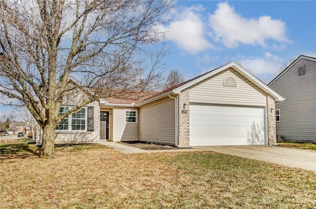 single story home with a garage and a front yard