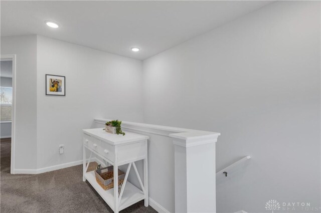 1605 Ashbury Ct, Franklin, OH 45005 - hallway with carpet, baseboards, an upstairs landing, and recessed lighting