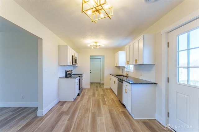 kitchen featuring sink, white cabinetry, light wood-type flooring, stainless steel appliances, and backsplash